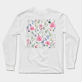 Watercolor Floral Clipart Burgundy Yellow Blush Pink Roses Peonies Long Sleeve T-Shirt